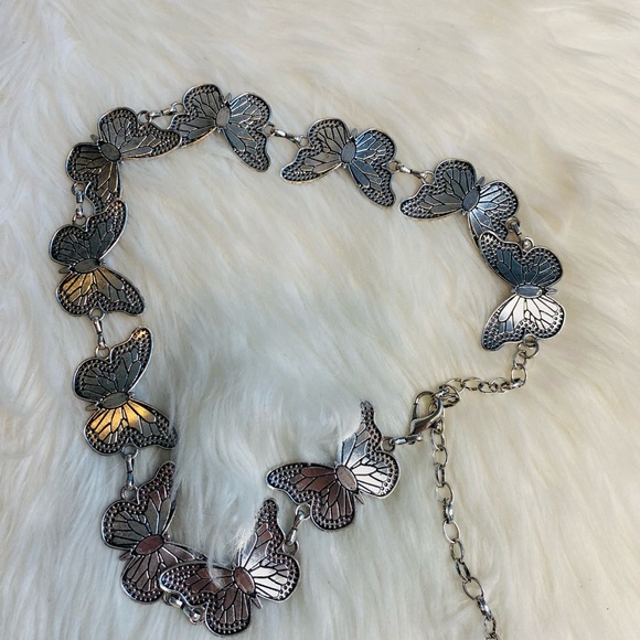 Womens Butterfly Waist Belt Metal Chain Body Jewelry Accessory Silver Turquoise - Picture 3 of 3